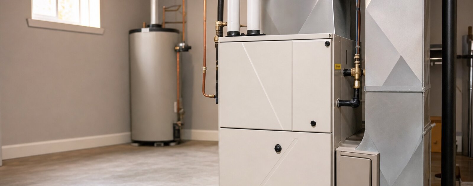 Residential natural gas furnace serviced in a Tulsa home
